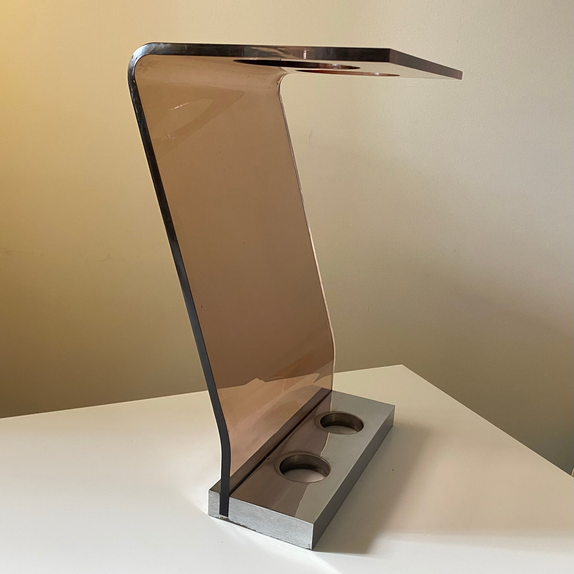 Roche Bobois designer umbrella stand in smoked plexiglass