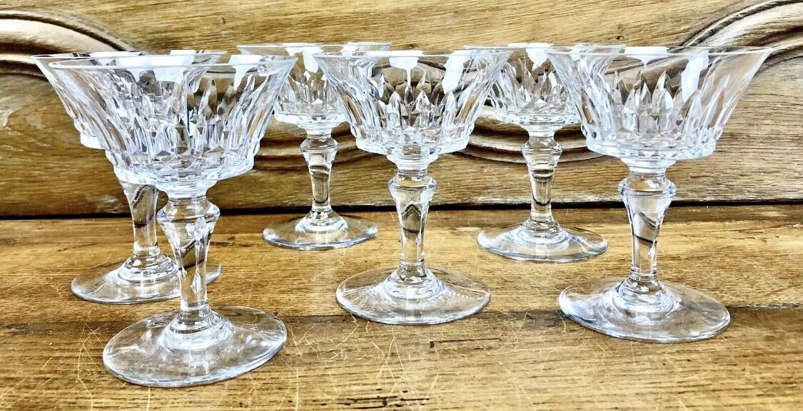 6 old Baccarat crystal champagne glasses Piccadilly model signed