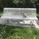 White metal Garden Bench and wooden slats 1970