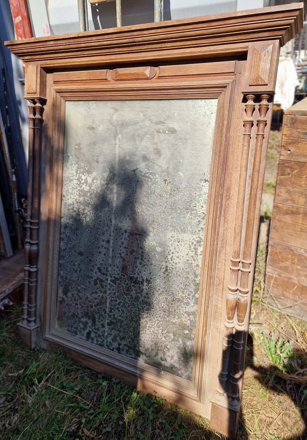 Antique oak trumeau mirror