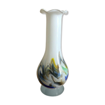 Vase collerette vintage flamme verre opaline