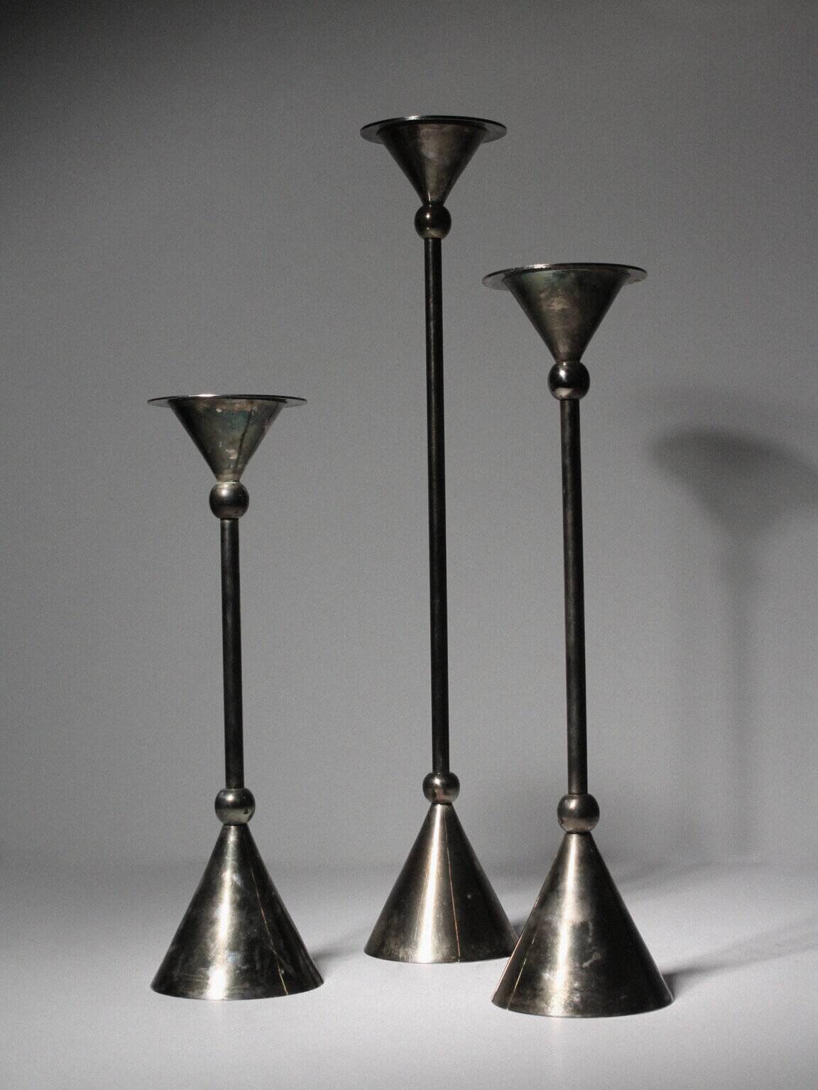 Silver Plated Memphis Candle Holders Set, 1980s