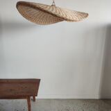 Rattan suspension or shade in the shape of a braided undulating circular tray d:80