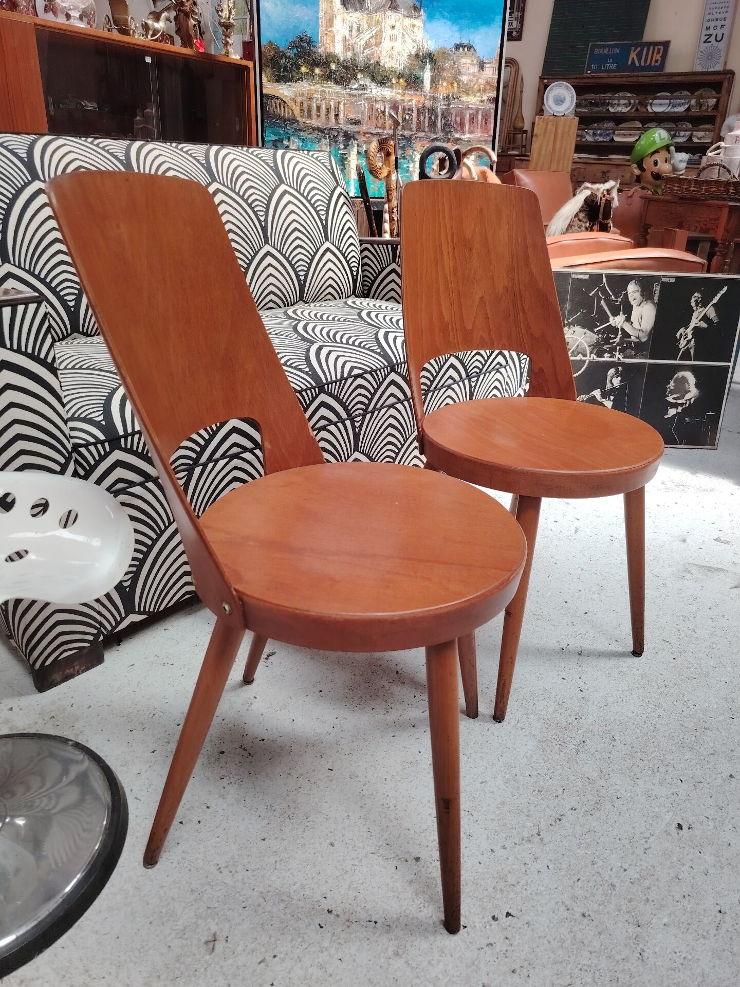 Pair of Scandinavian chairs with round seats, 1950s