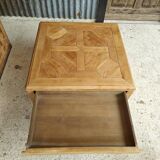 Square coffee table with a drawer in cherry wood.