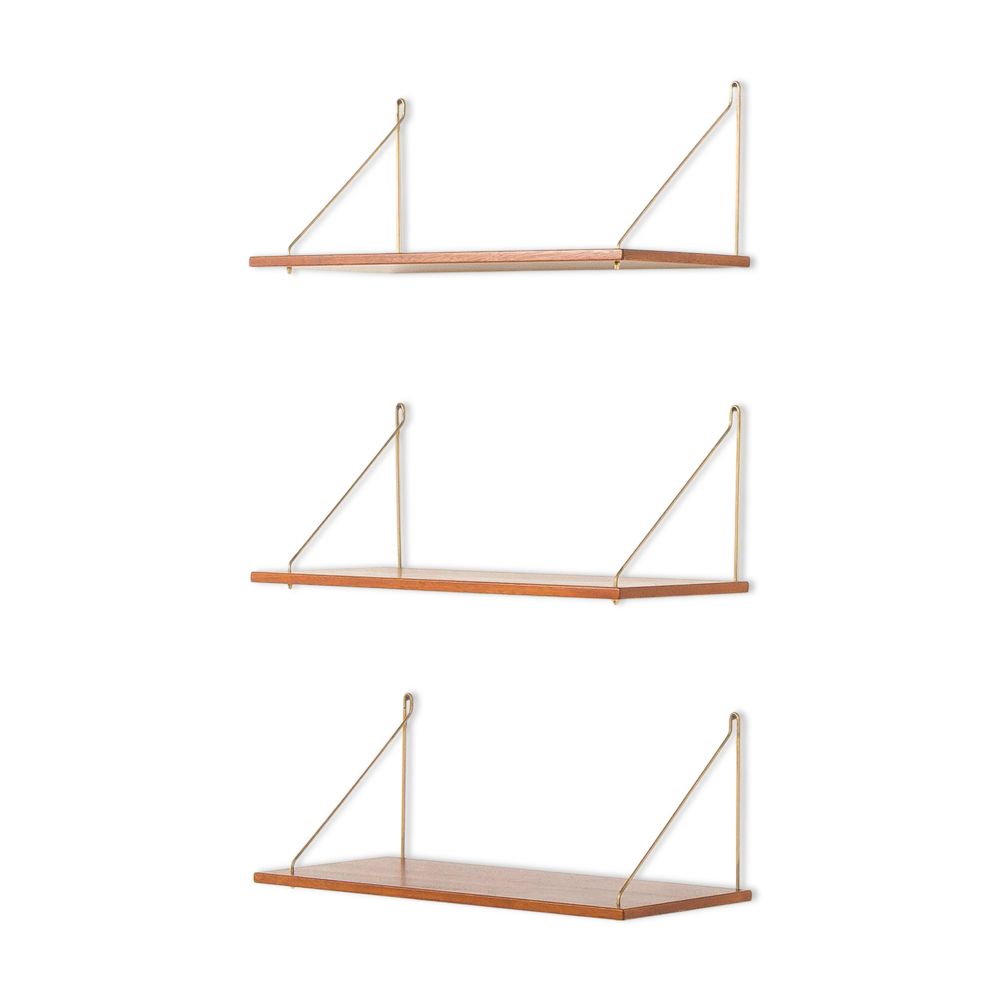 Danish mid-century floating shelves in teak, set of 3, 1960s