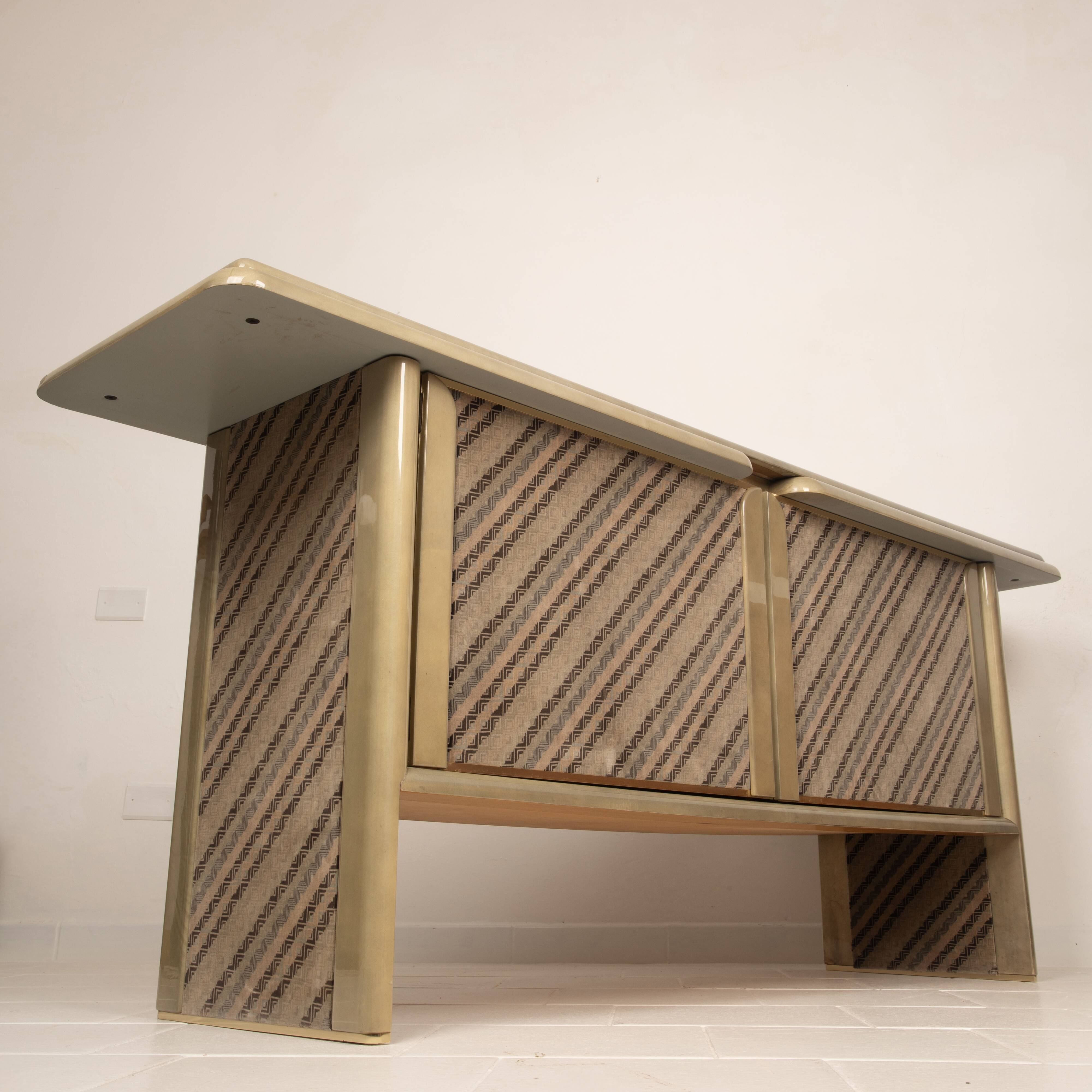 Sideboard in parchment and Missoni fabric by Angelo Mazzola for Salpol, 1980