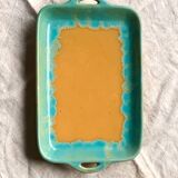 CAB turquoise and ochre ceramic dish with handles
