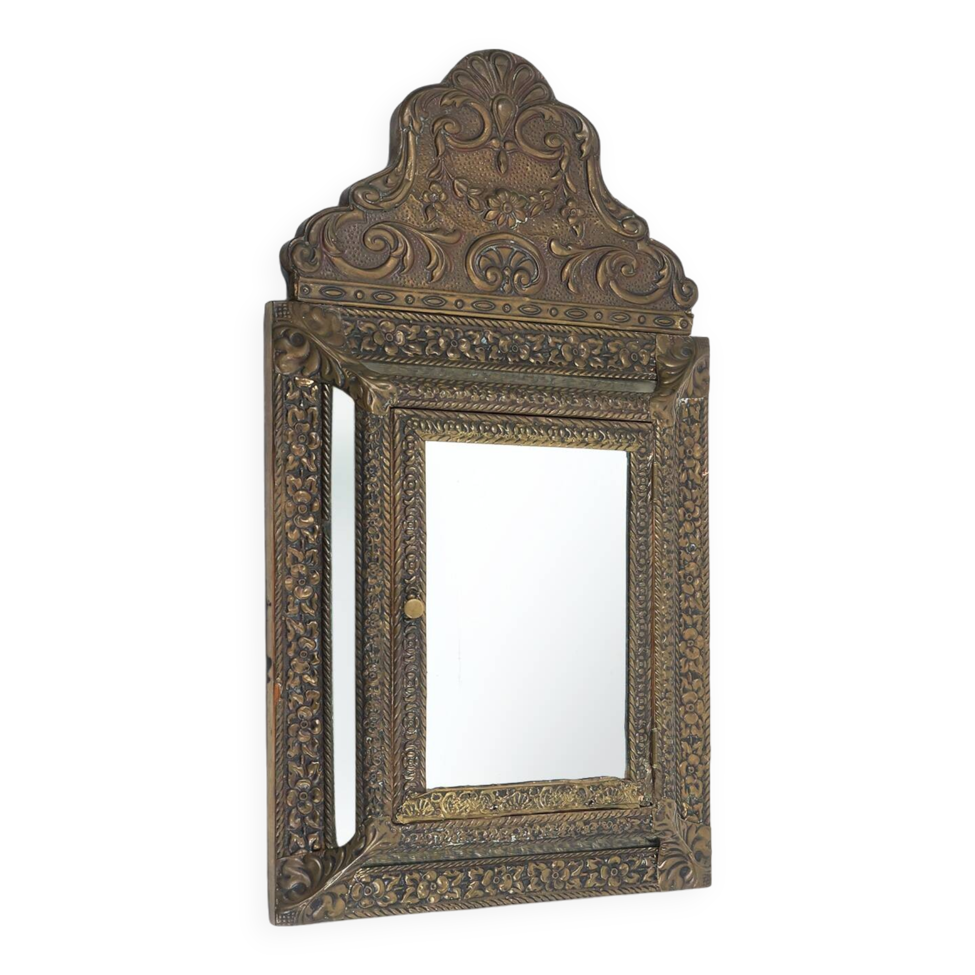 French copper Art Deco wall cabinet with beveled mirror, 1930s