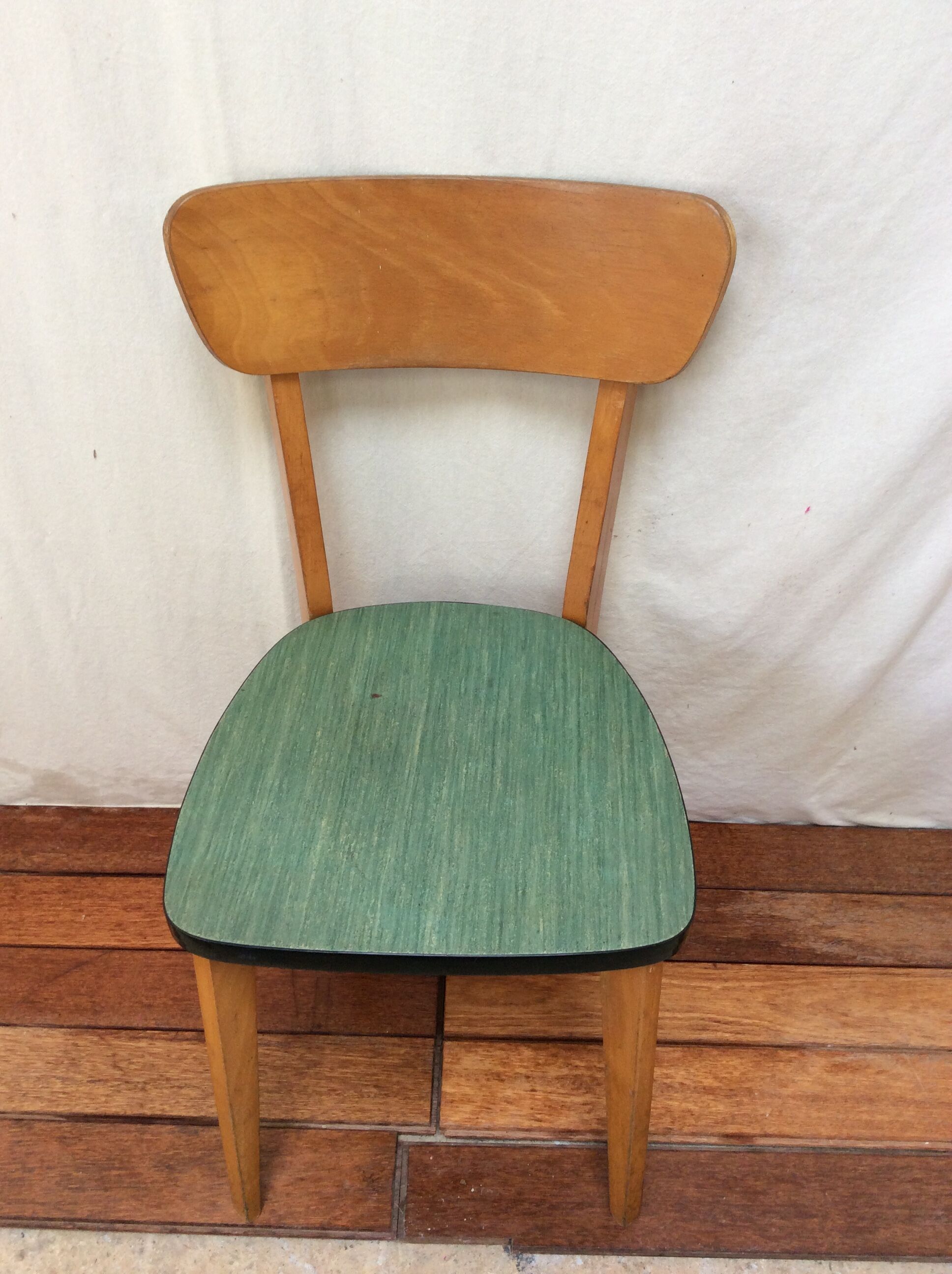 Set of 6 chairs in wood and green leatherette, 1960's