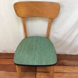 Set of 6 chairs in wood and green leatherette, 1960's
