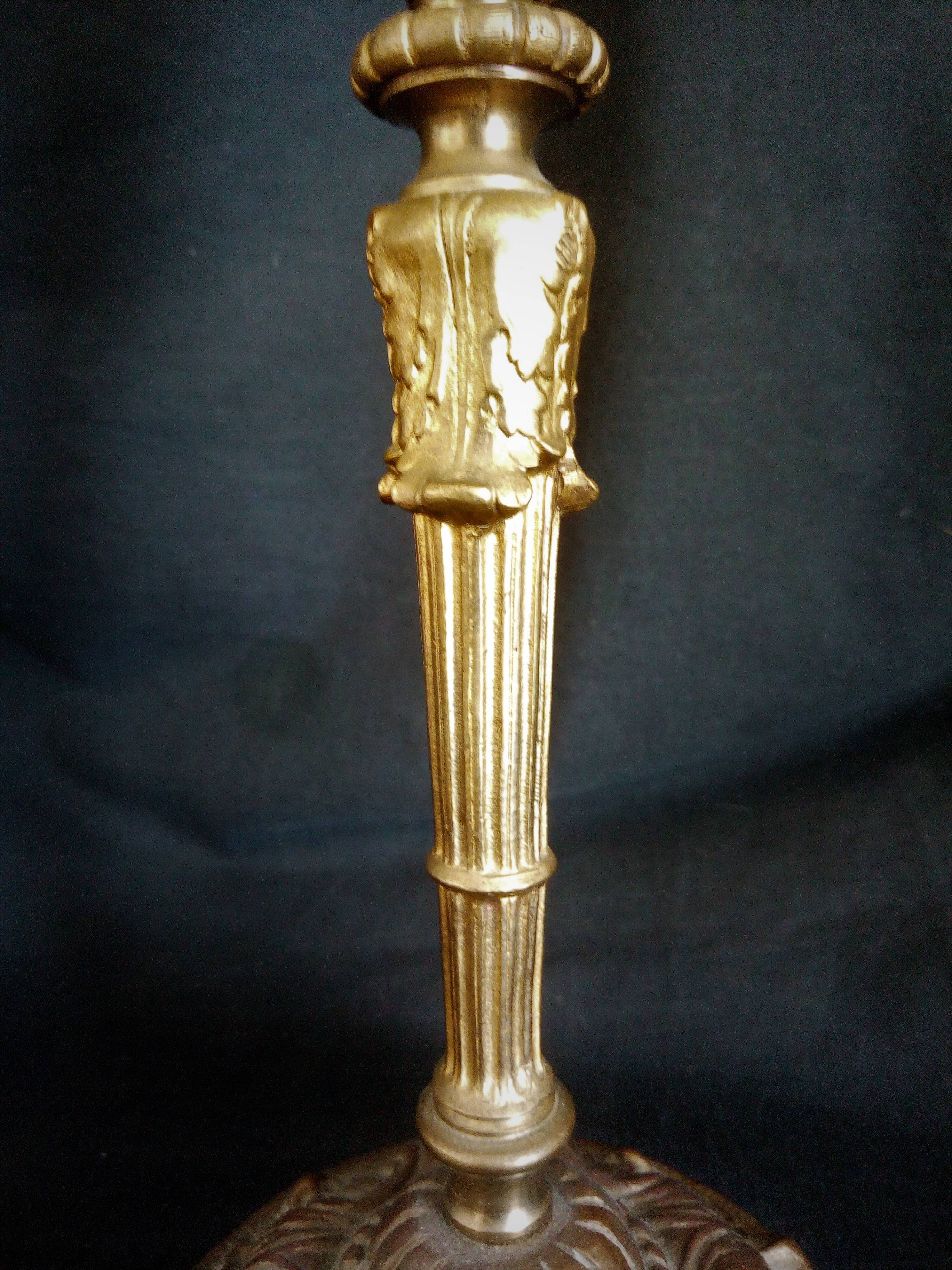 Bronze desk lamp Napoleon III style, crystal tulip, late nineteenth