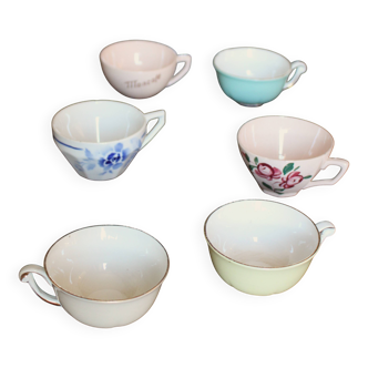 A set of 6 cups Colours Flowers Digoin Céranord Saint Amand