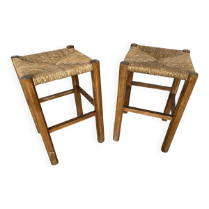 Paire de tabourets anciens - paille