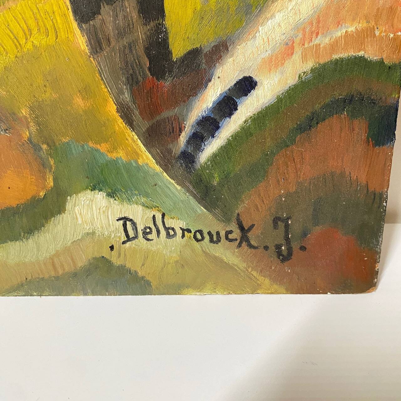 Tableau abstrait moderne de J. Delbrouck