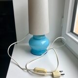 Lamp with blue opaline feet and textured conical lampshade 60s-70s