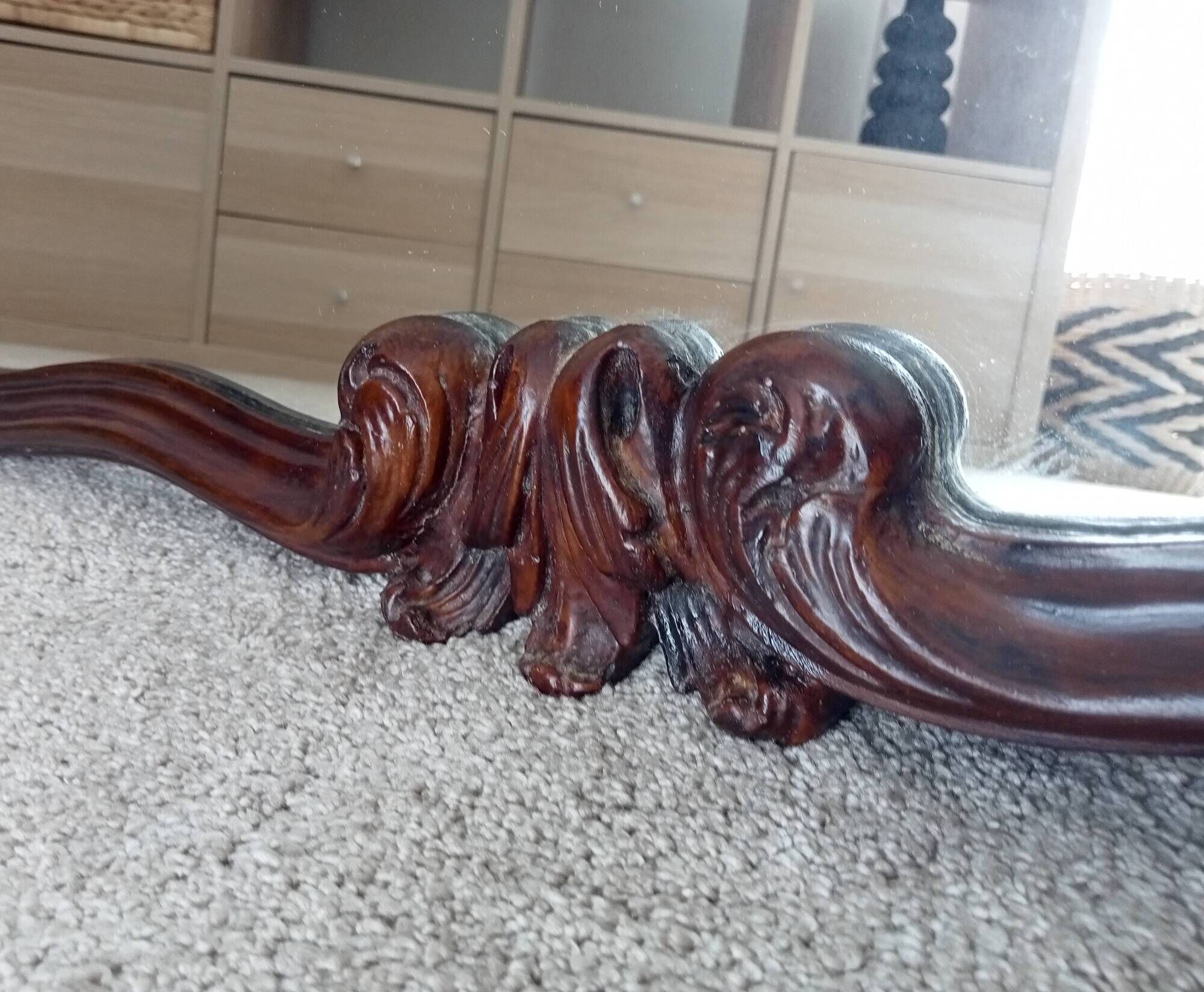 Pair of large antique Rococo style Louis XV mirrors in carved solid wood.
