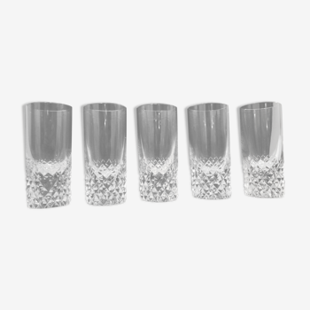 Set of 5 crystal vodka glasses, cut foot