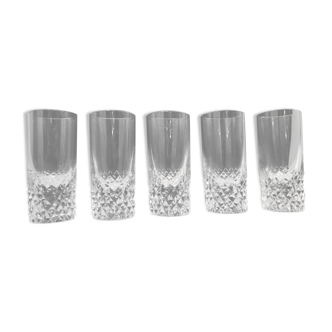 Set of 5 crystal vodka glasses, cut foot