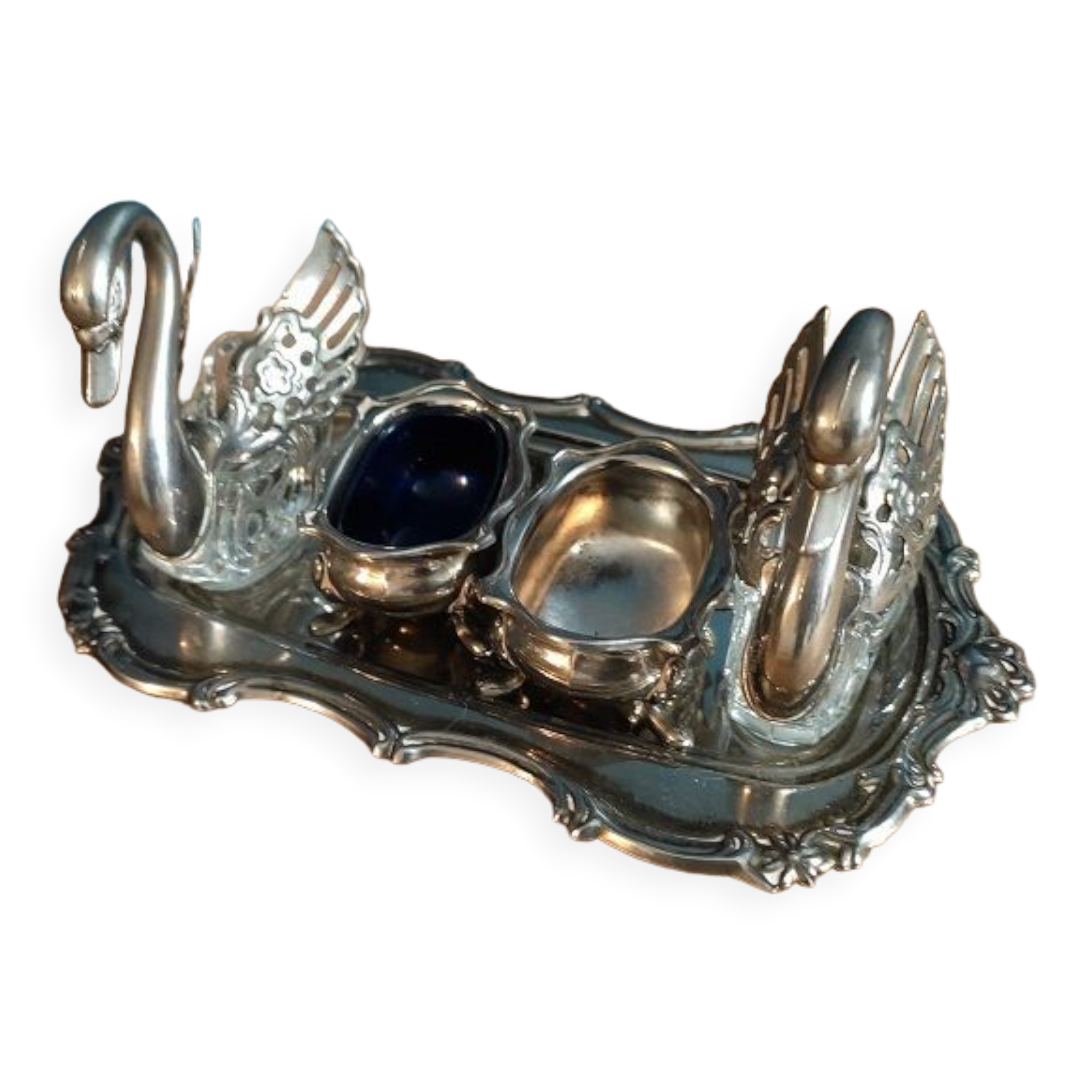 Set salt shaker Pepper boxes metal and swan glass dp 012336