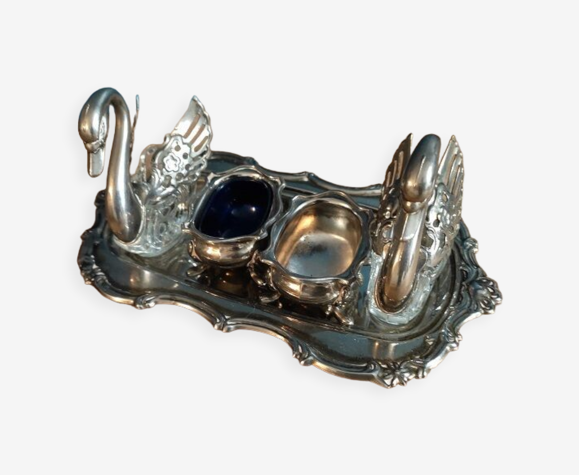 Set salière poivrière boites métal et verre cygne