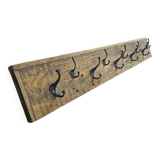 Teak coat rack with 10 double cast iron hooks