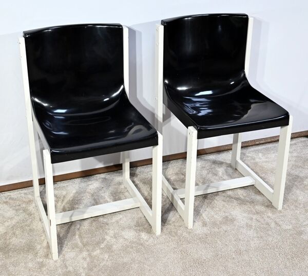 Paire de chaises en bois laqué, signées P.Gautier -1960