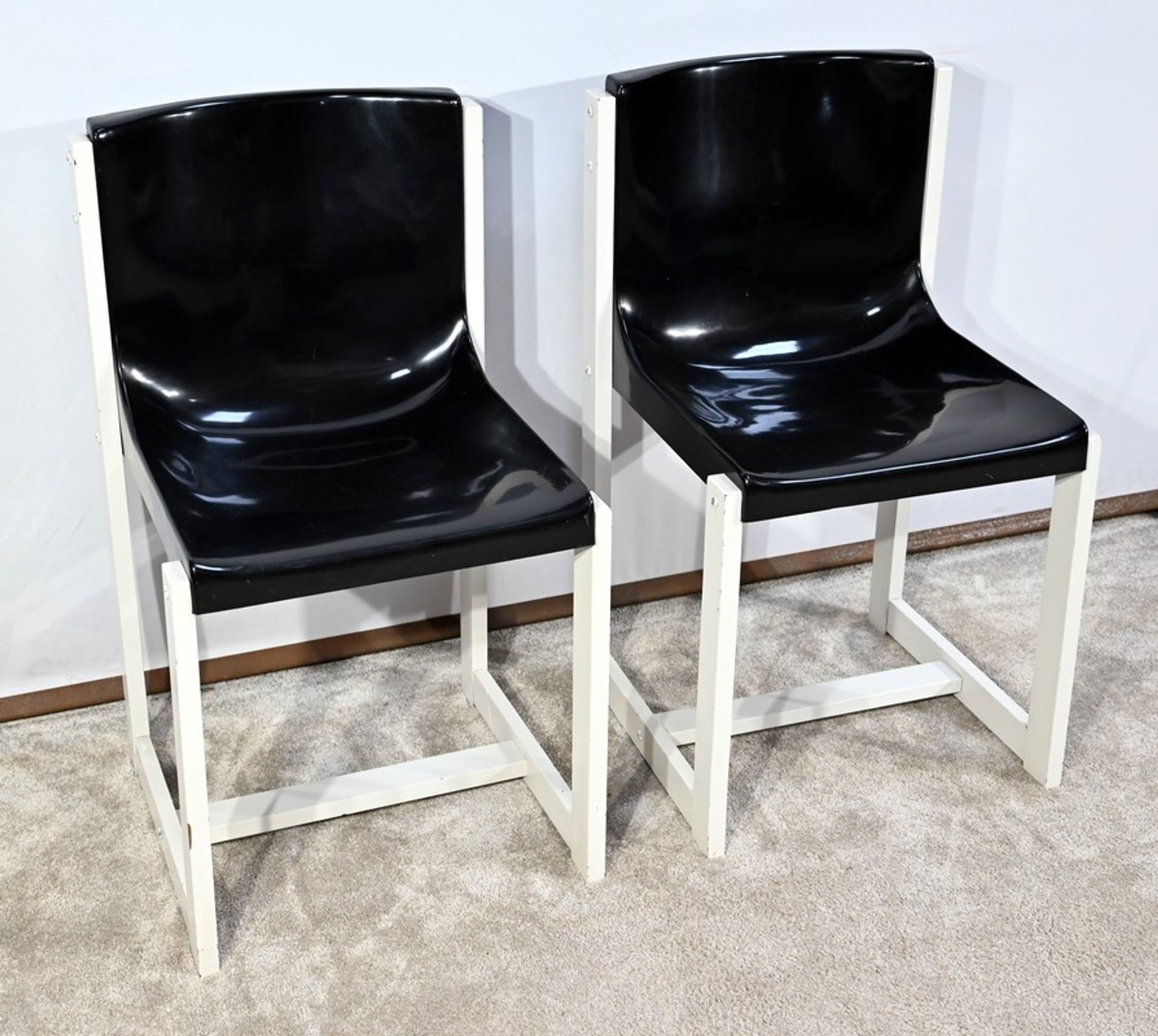 Pair of Lacquered Wooden chairs, signed P.Gautier -1960