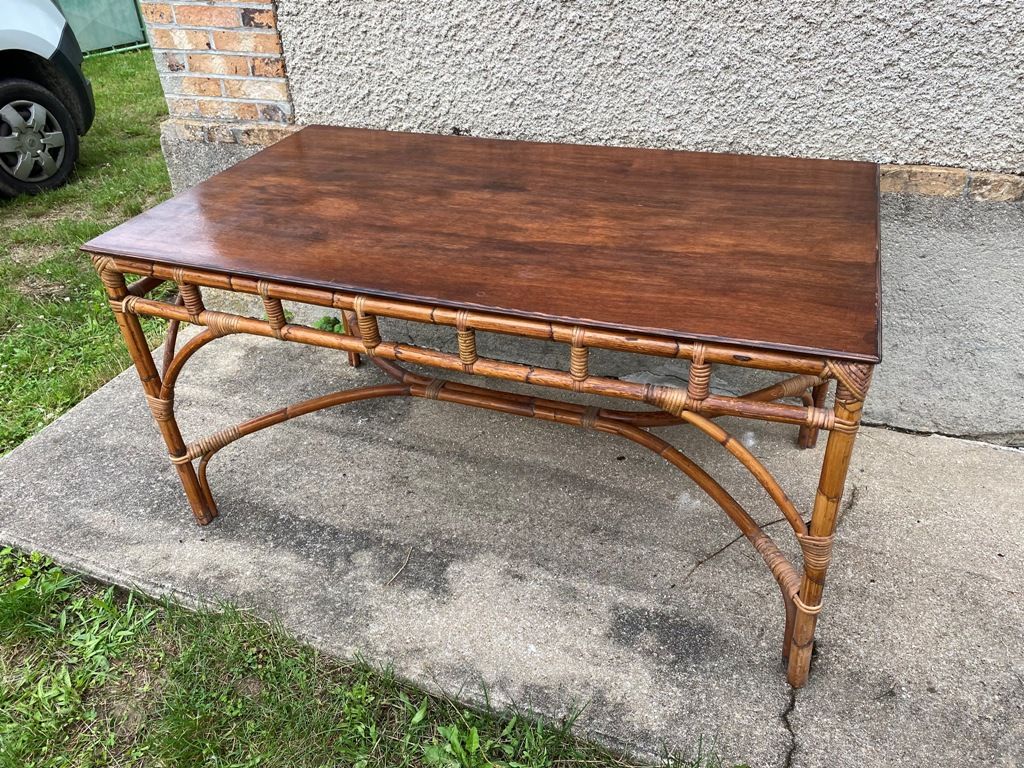 Vintage rattan dining table 70s