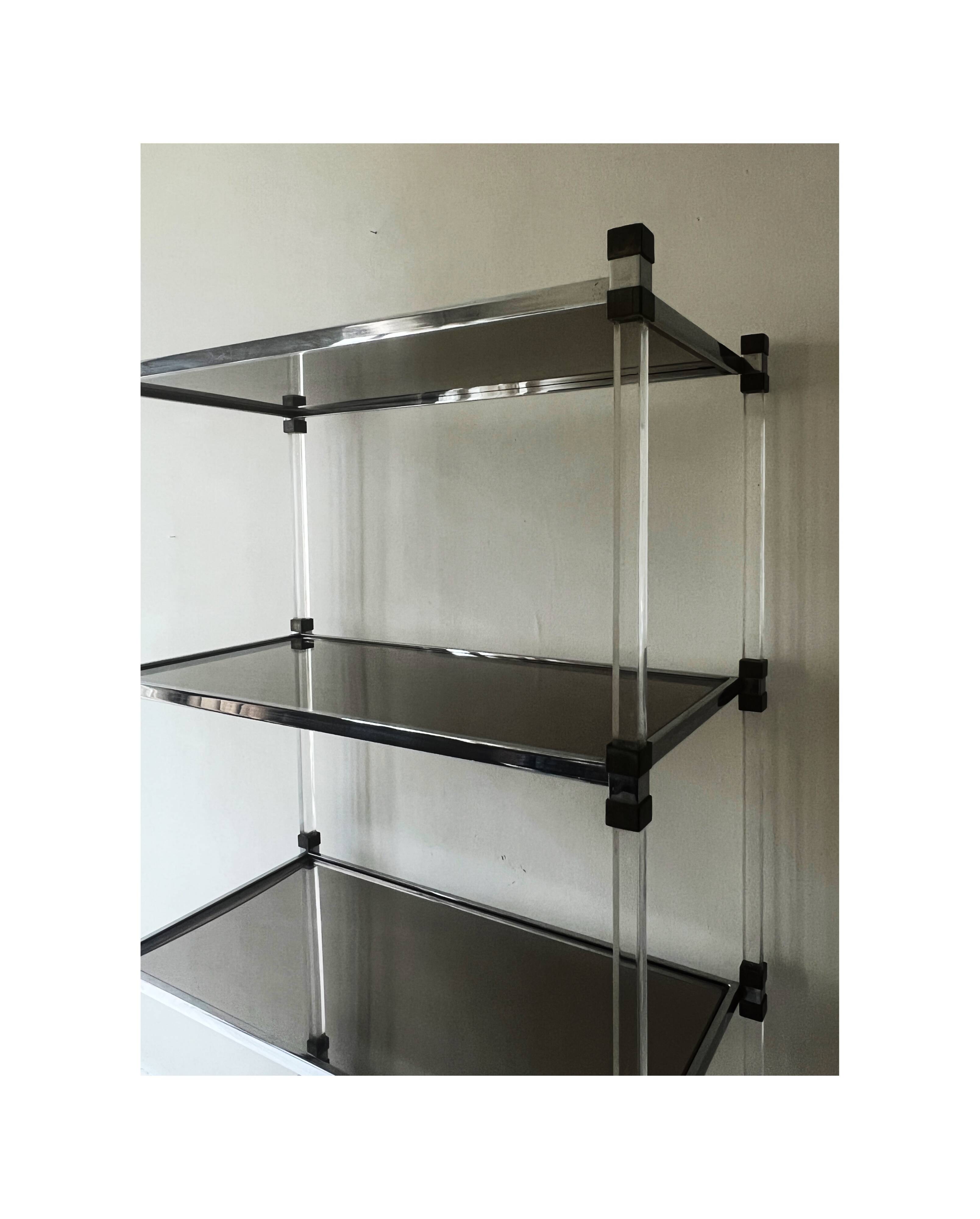 Hollis Jones plexiglass, brass & smoked glass bookcase, 1970 design