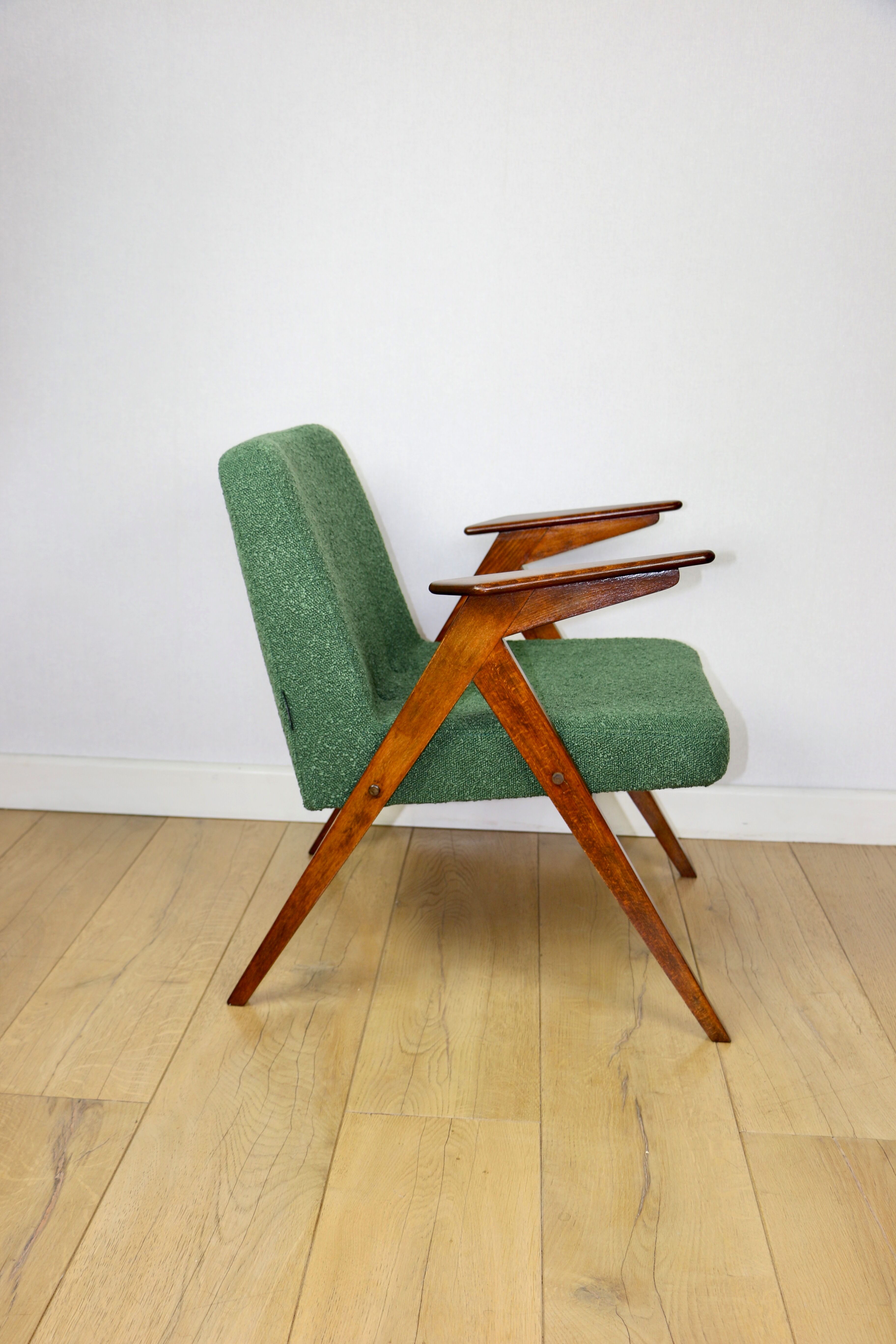Bunny armchair, 1970s green boucle by J. Chierowski - 2 pieces available