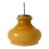 Yellow opaline pendant light with metal arc, Design, 1970