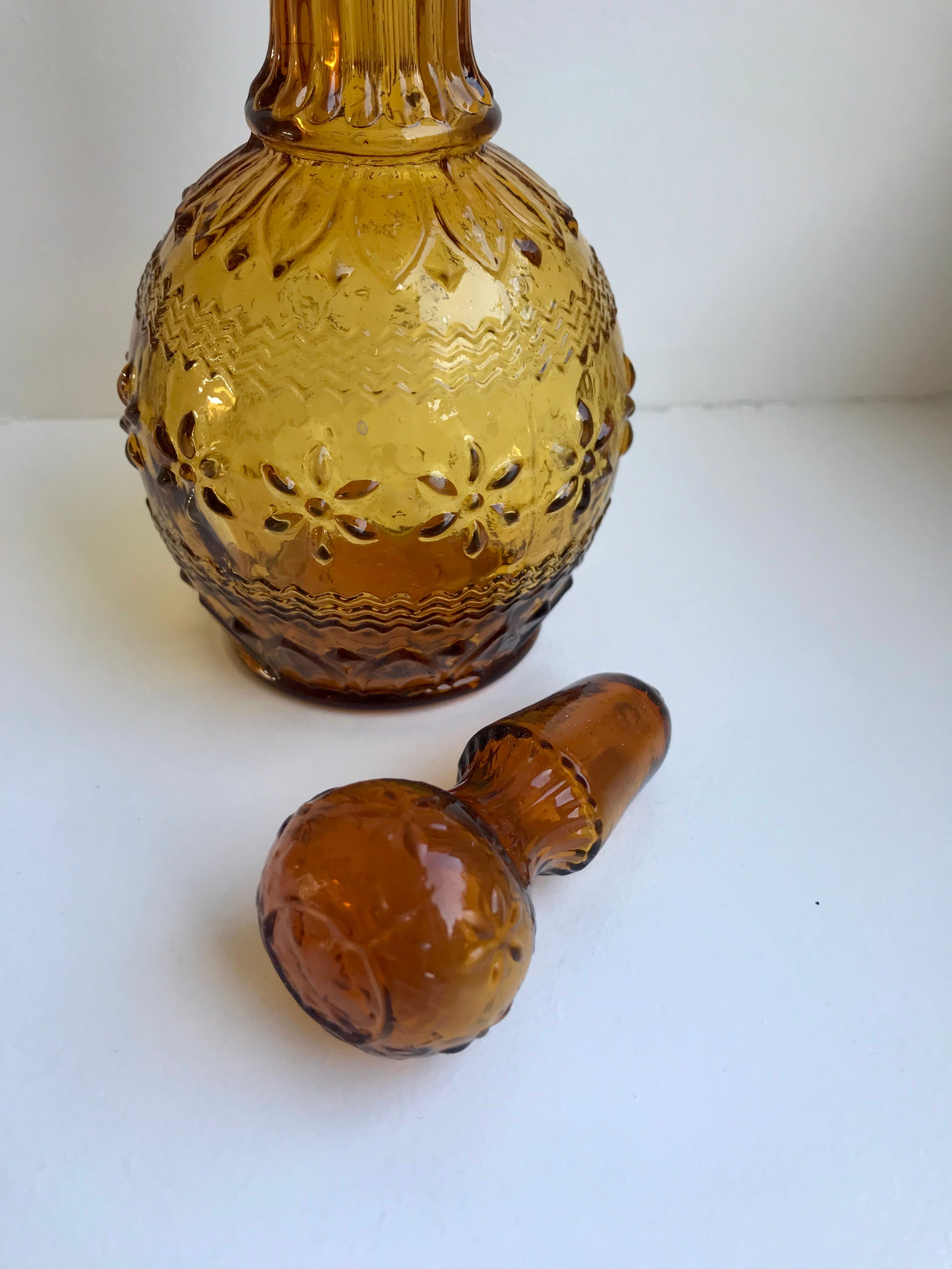 Amber carafe in molded and blown glass 50s