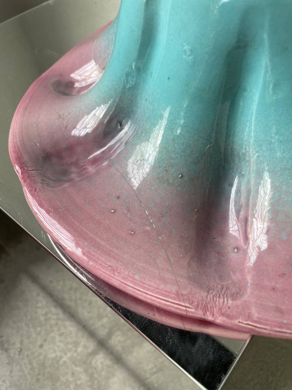 Blue and pink ceramic dish