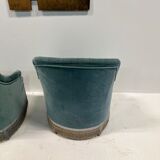 Duo of upholstered blue toad armchairs