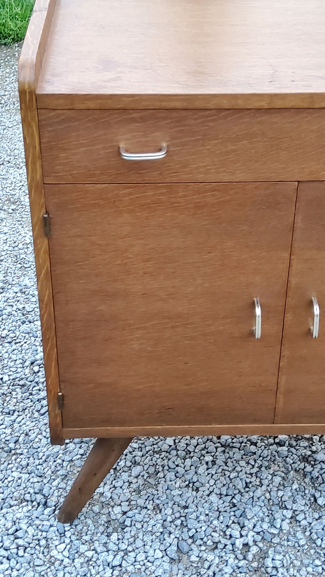 Vintage oak chest of drawers feet compass and fins of the 50s 2 doors 1 drawer