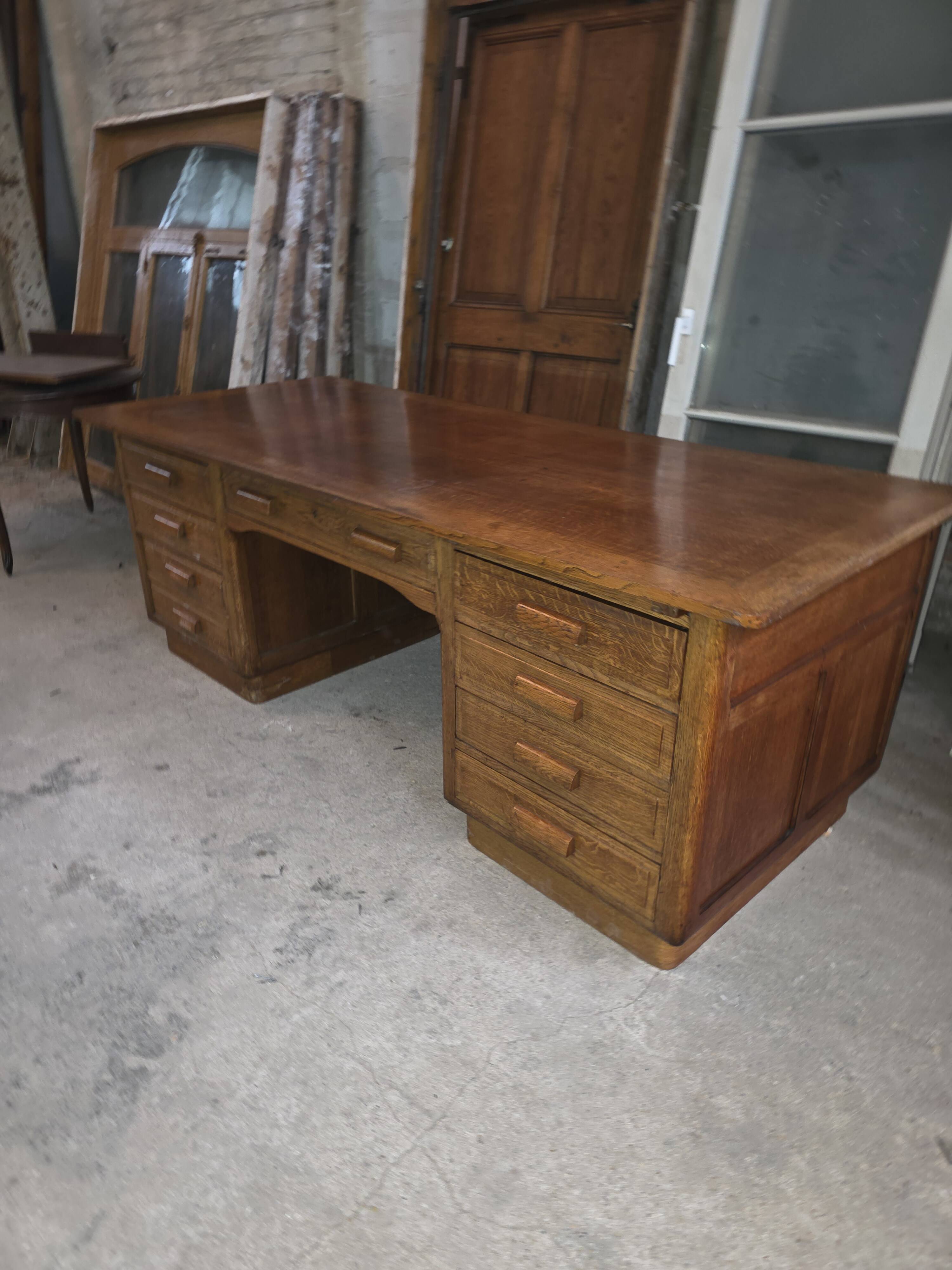 Bureau ministre XXL en chêne , 220 × 95 cm