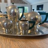 Tea service and coffee art deco handmade, solid tin and malachite
