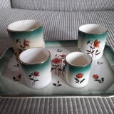 Tray with its 4 vintage cups from the Fives Lille faience factory