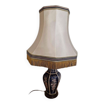 Large old lamp with ceramic base with flower patterns