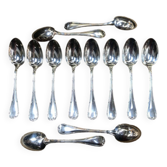 Set of 12 dessert spoons in silver metal from Christofle, Rubans model
