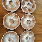 Set of 6 vintage shell plates in Sarreguemines barbotine