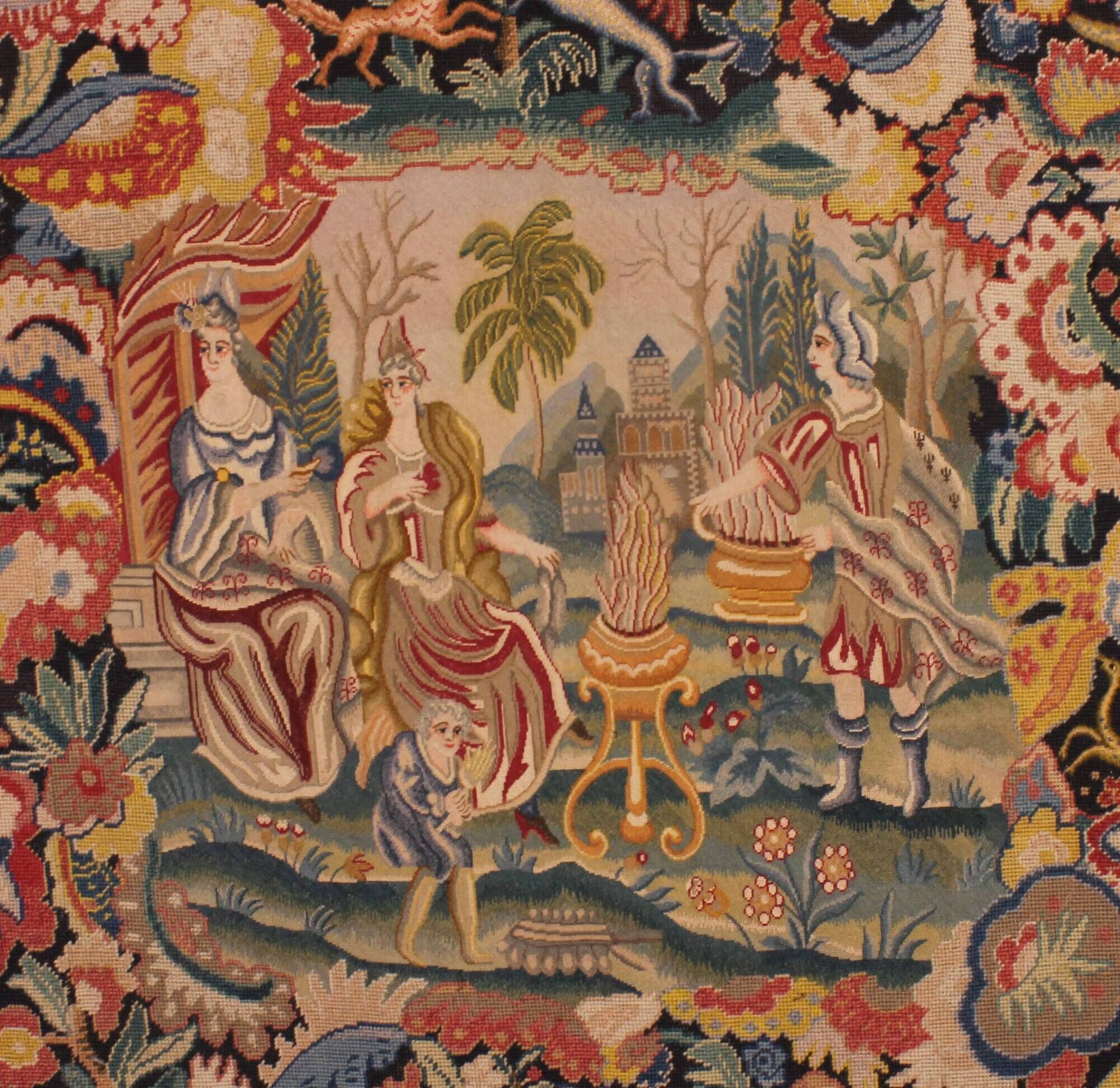 Brussels tapestry from the 19th century – Flowering greenery and gallant scene