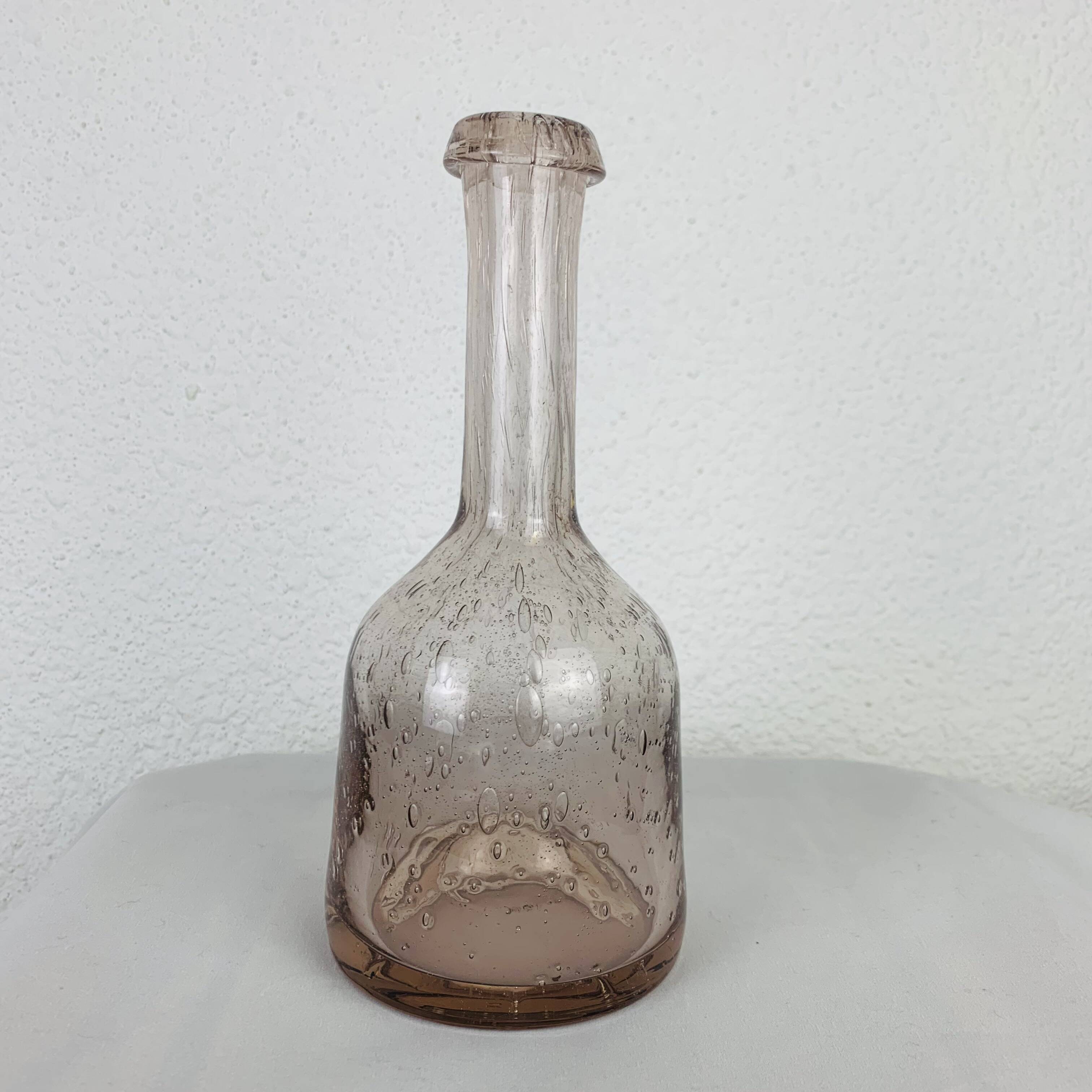 Biot purple bubbled glass bottle vase