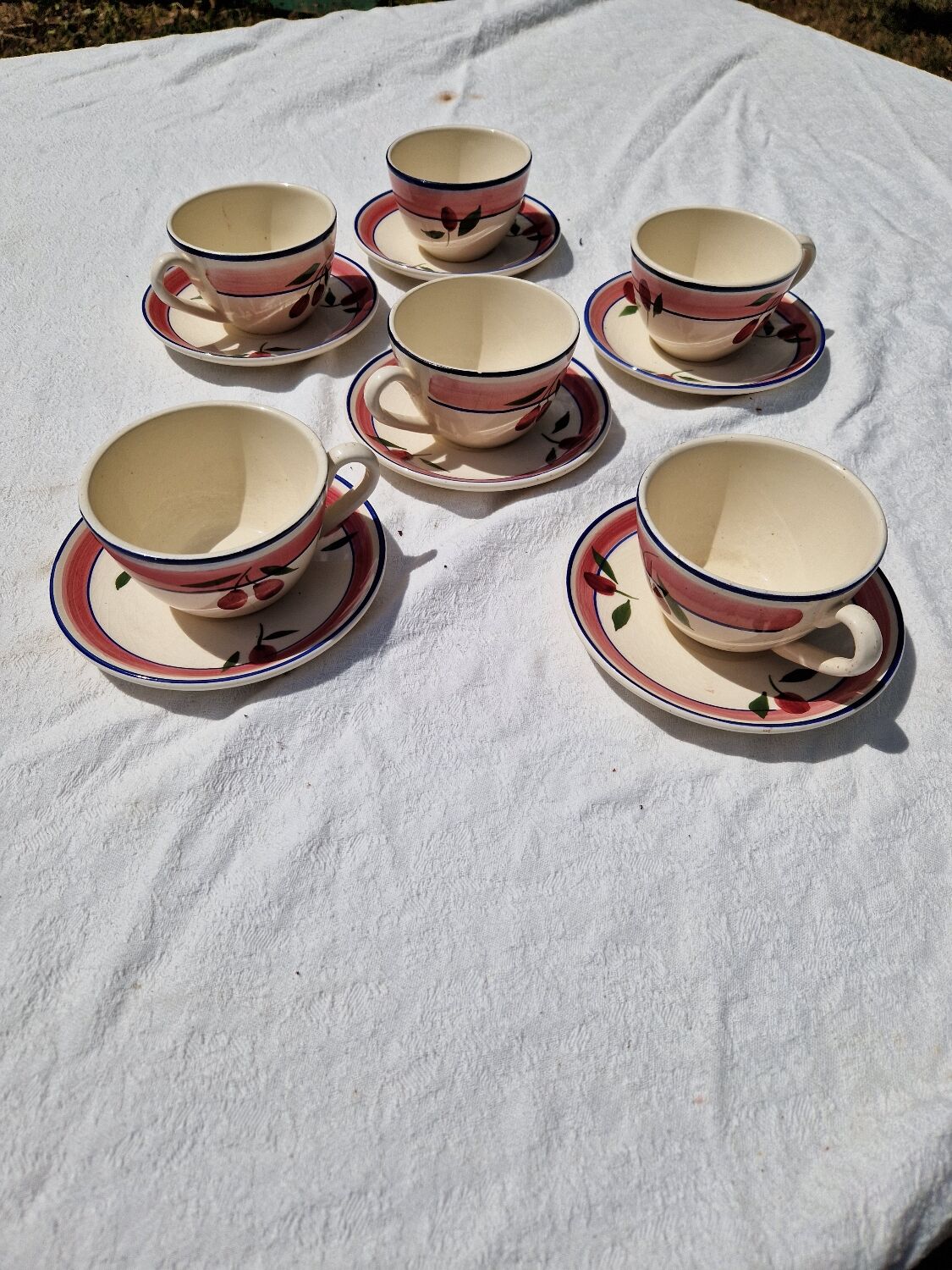 Set of 6 Antique Cups and Saucers