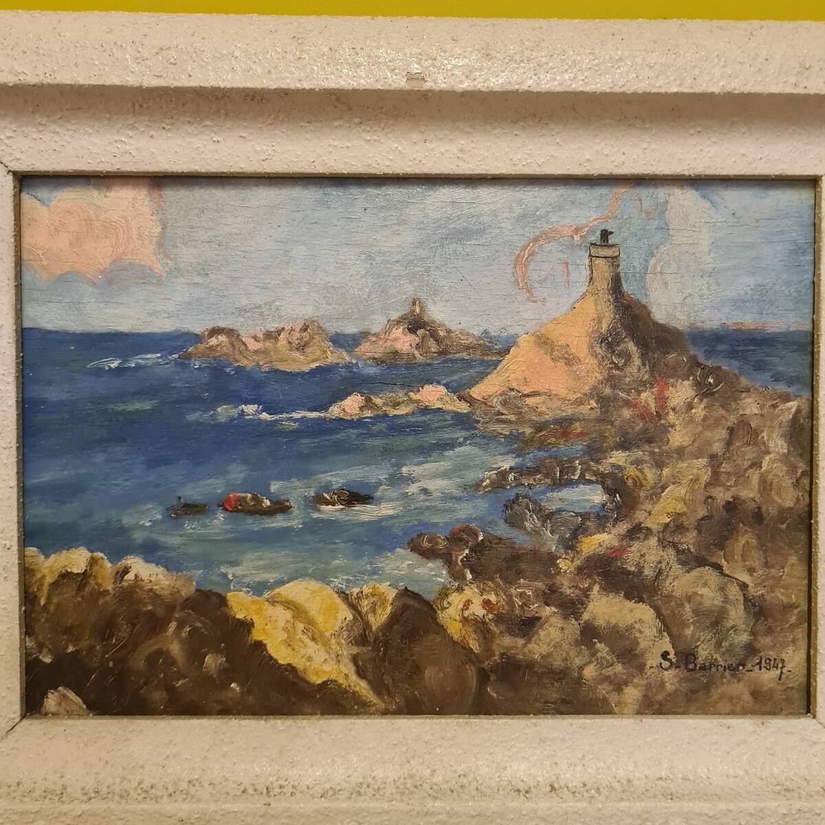 Oil on panel pendant with the French Coast By S. Barrier From 1947