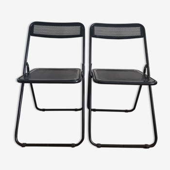 Lot de 2 chaises pliantes noires en métal perforé