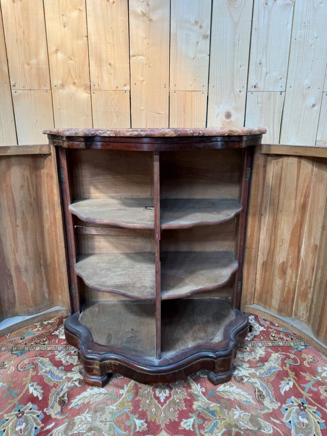 Curved corner buffet Napoleon III – Flamed mahogany and original marble