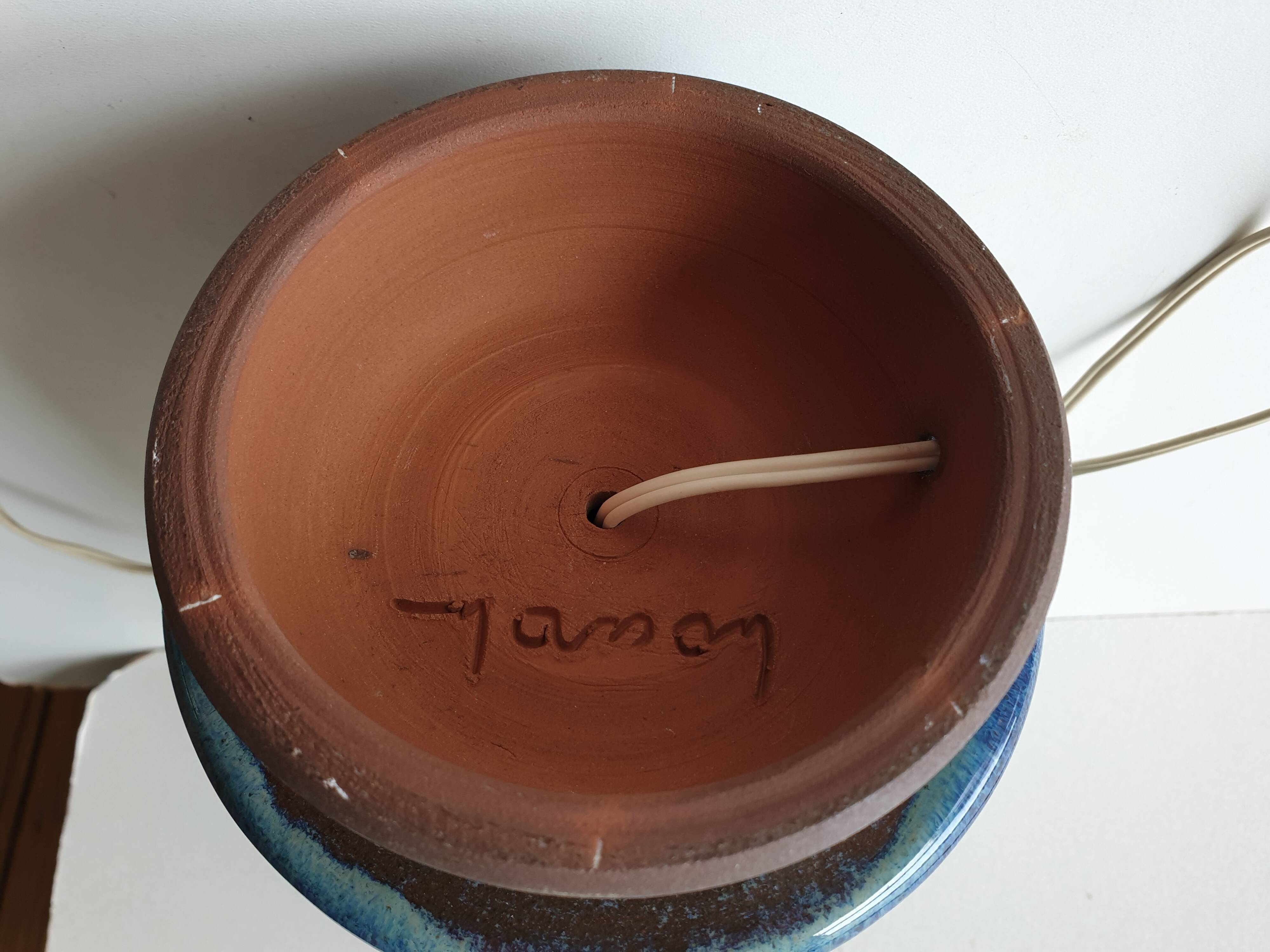 Blue ceramic lamp Signed Emile Masson (Vallauris)