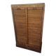 Antique 1950s double sliding door filing cabinet with curtains